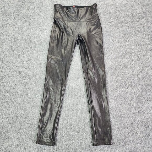 SPANX Faux Patent Leather Leggings Women's Petite SP Size Small Black - Picture 1 of 8